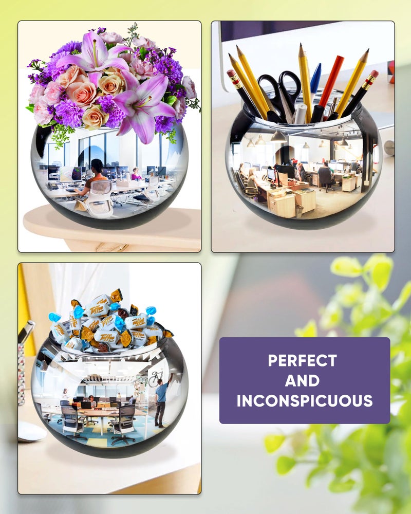 Skywin Convex Mirror Vase Silver Cubicle Decorations - 6 Inch Multipurpose Desk Mirror to See Behind You - Aesthetic Office Cubicle Accessories  Office Decor Organizer - Image 3